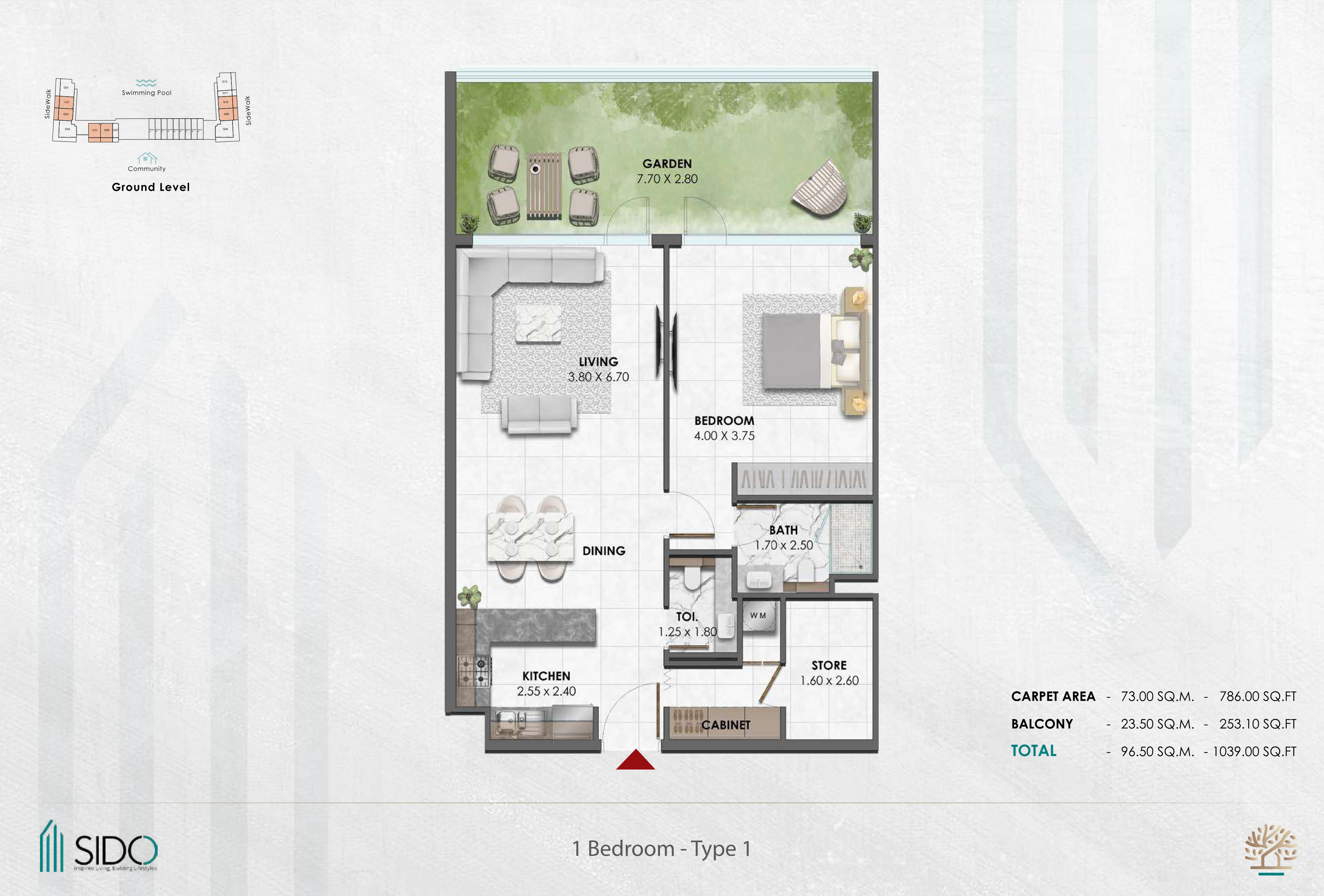 Waref Residences by Sido 1BR floor plan