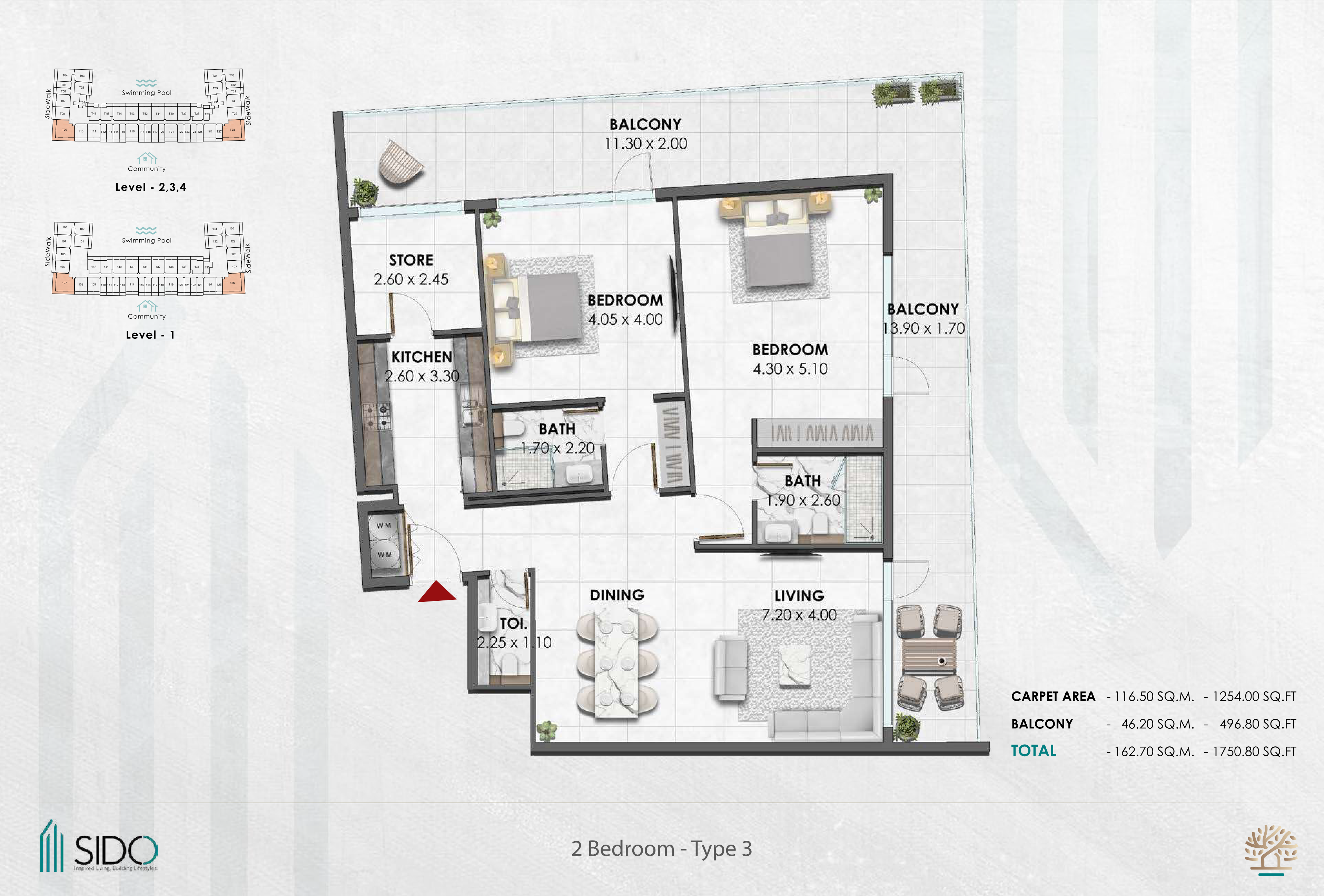Waref Residences by Sido 2BR floor plan