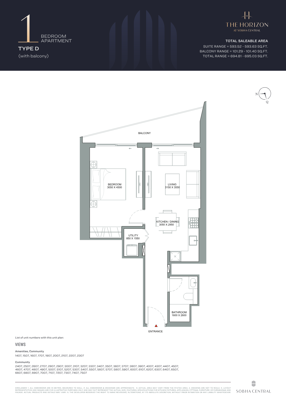 Sobha Central 1BR floor plan