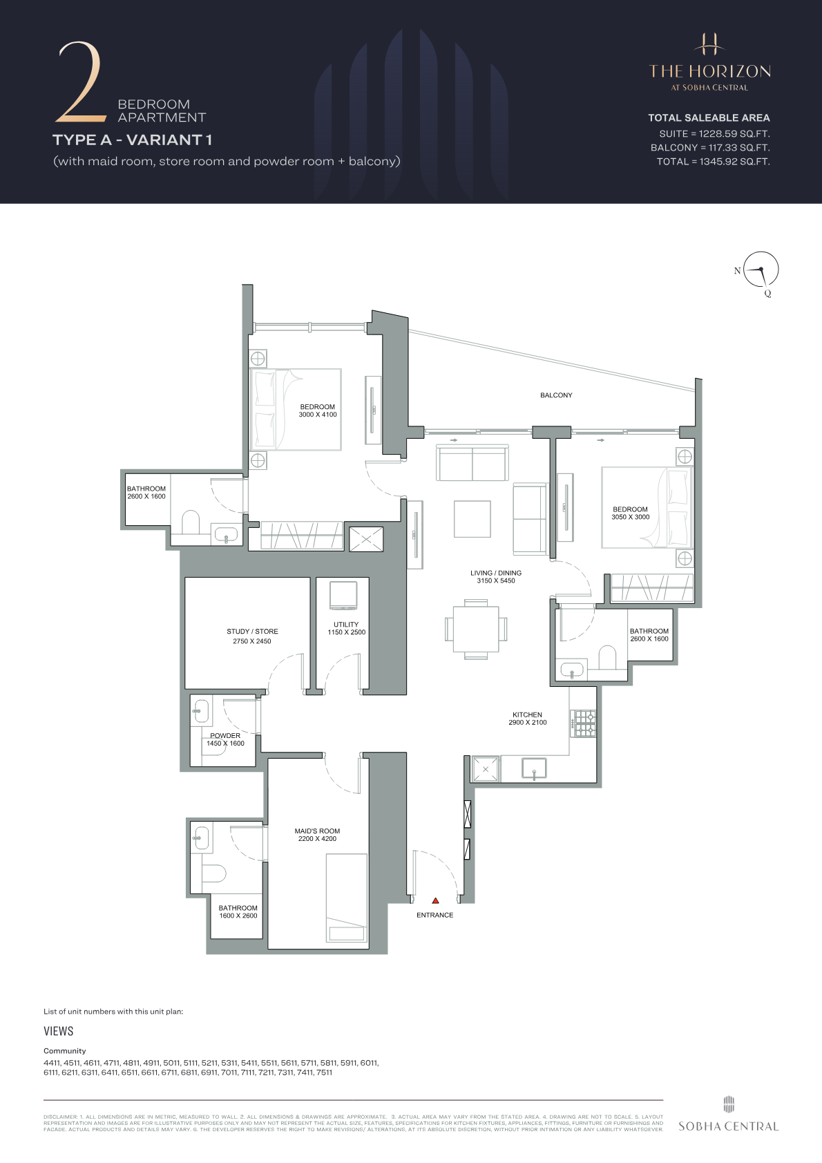 Sobha Central 2BR floor plan