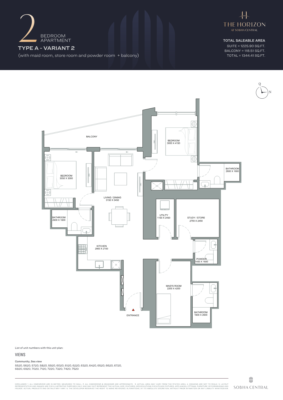 Sobha Central 2BR floor plan
