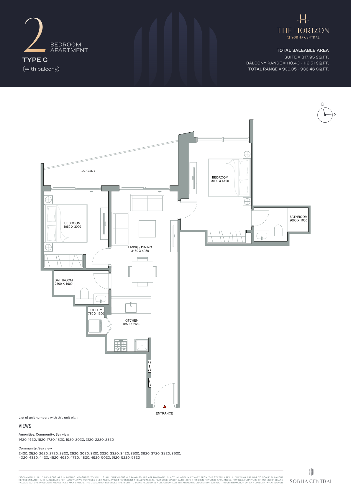 Sobha Central 2BR floor plan