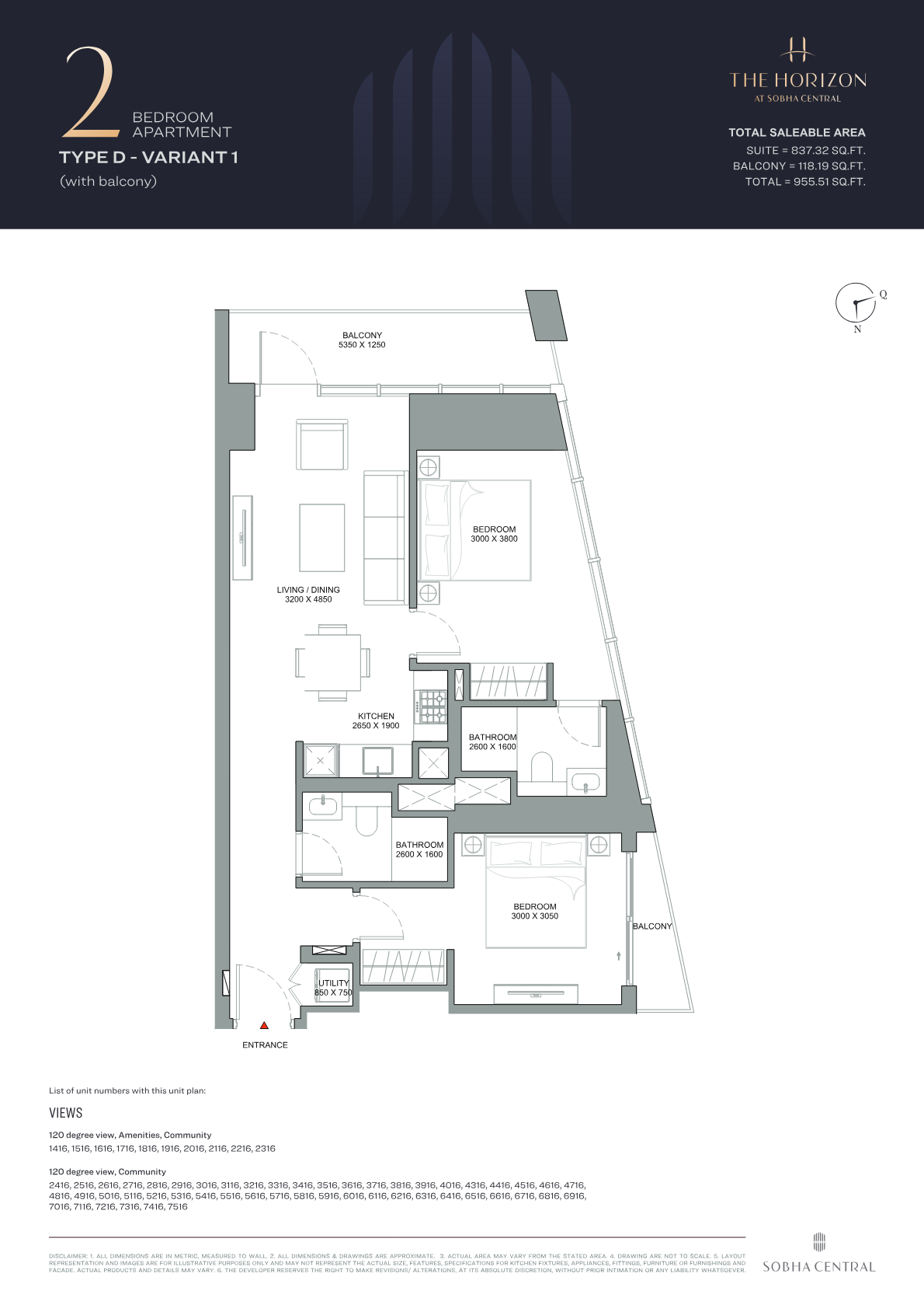 Sobha Central 2BR floor plan