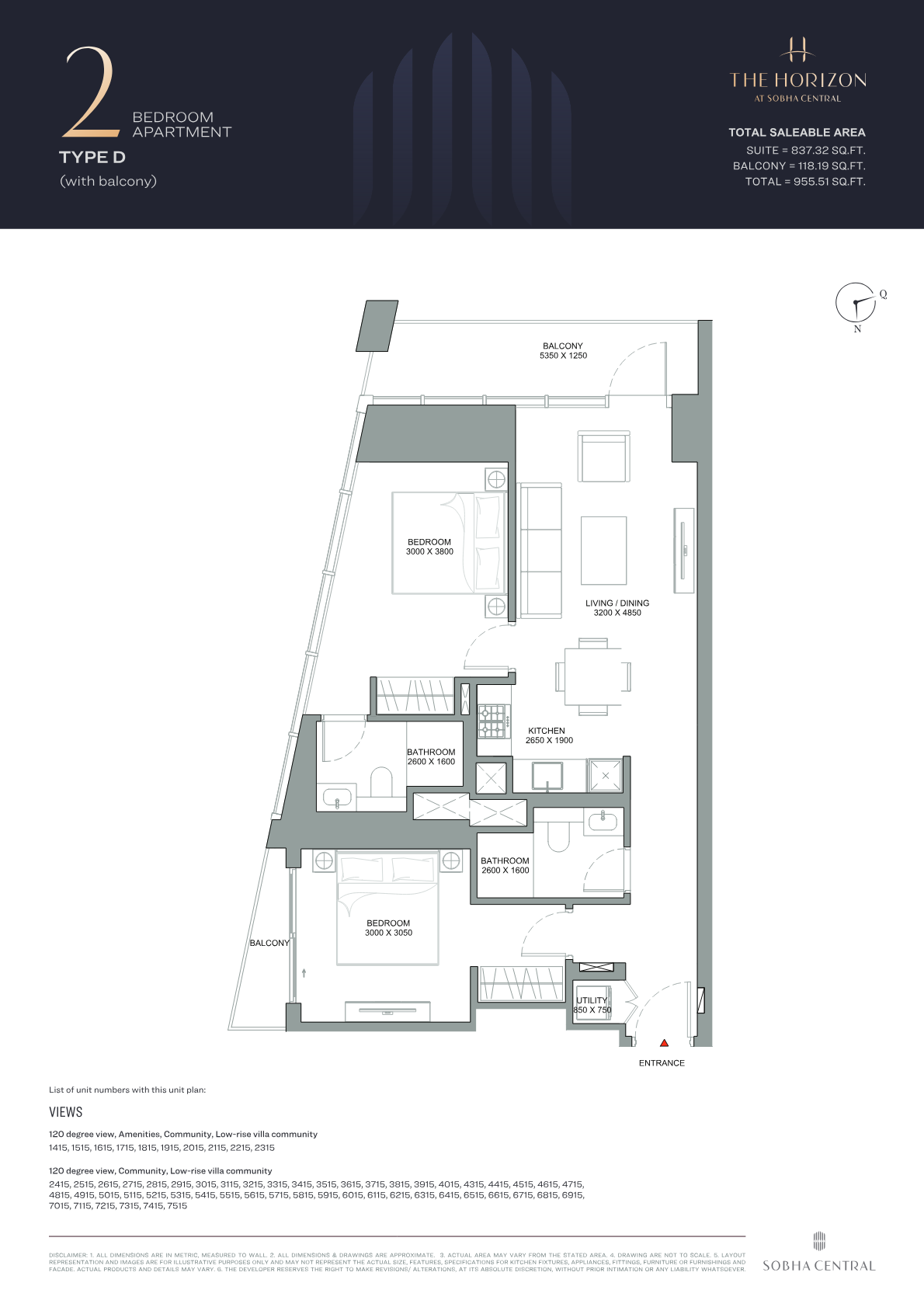 Sobha Central 2BR floor plan