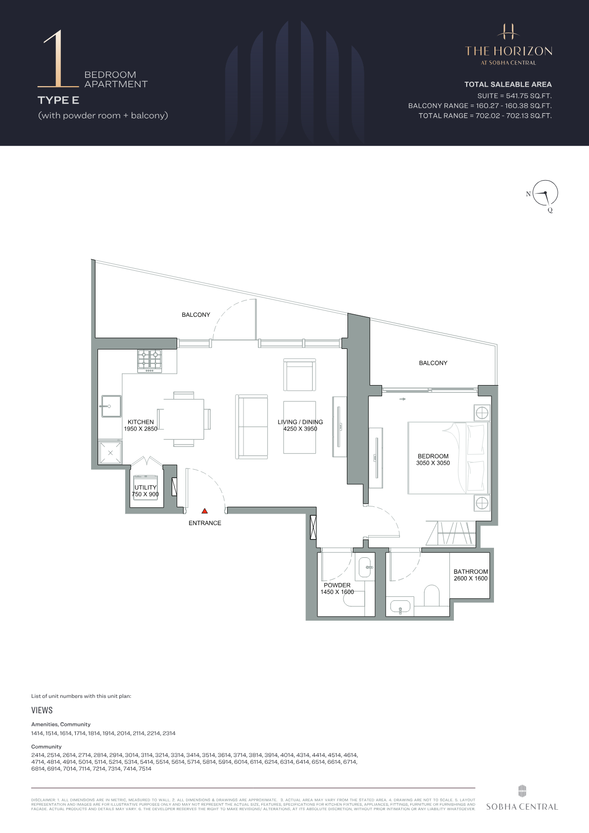 The Horizon 1BR floor plan