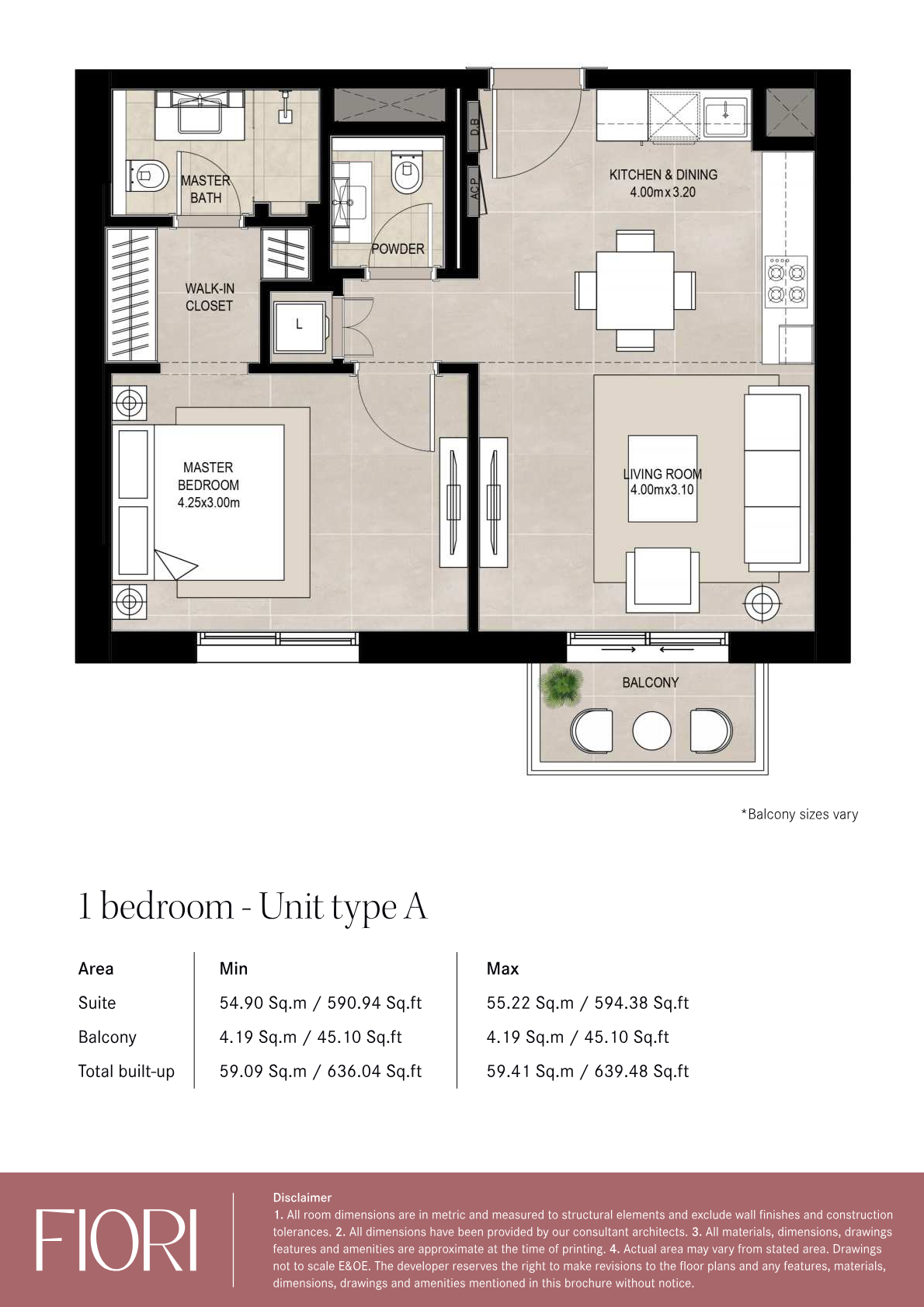 Fiori 1BR floor plan