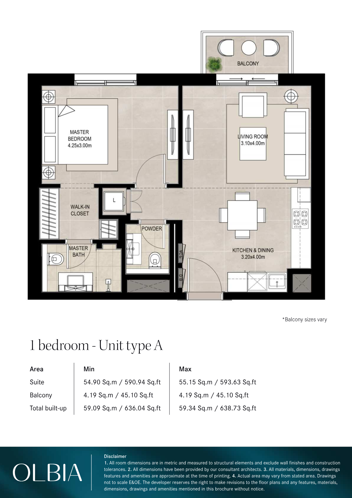 Olbia 1BR floor plan