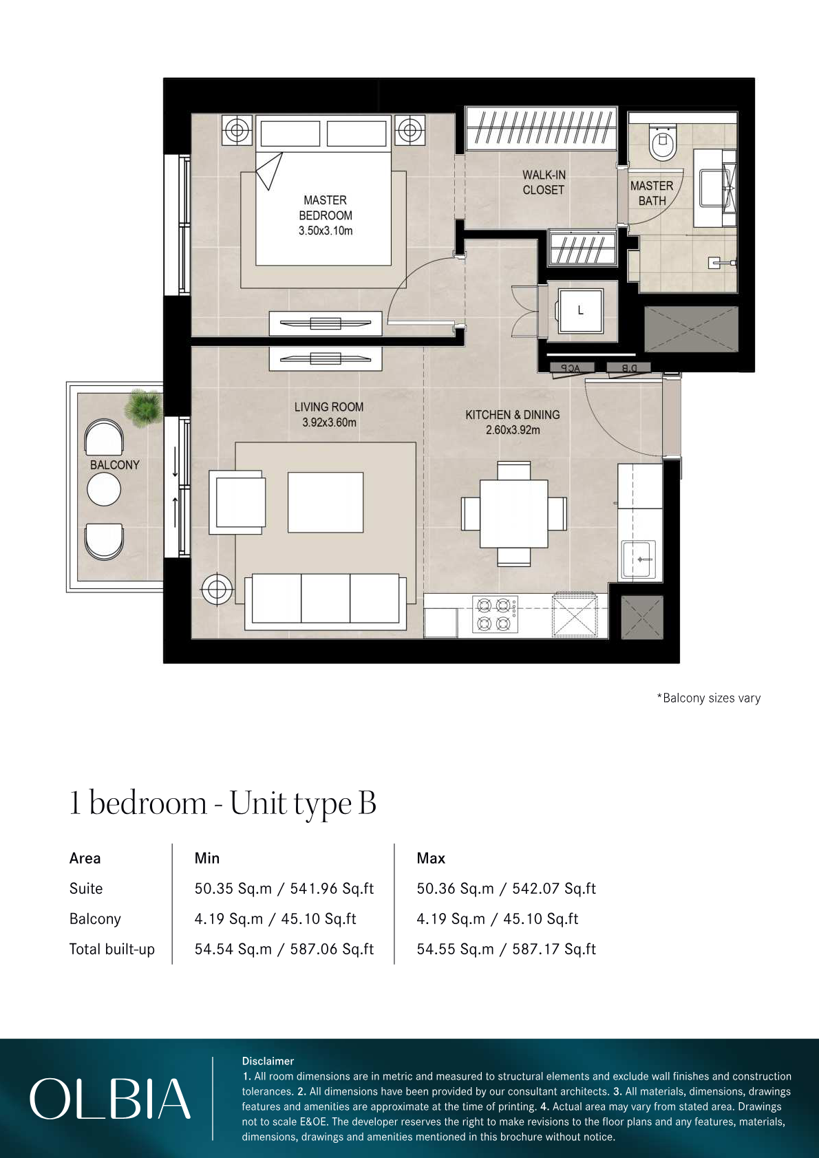 Olbia 1BR floor plan