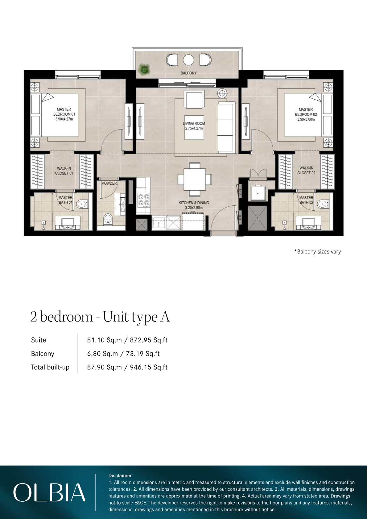 Olbia 2BR floor plan