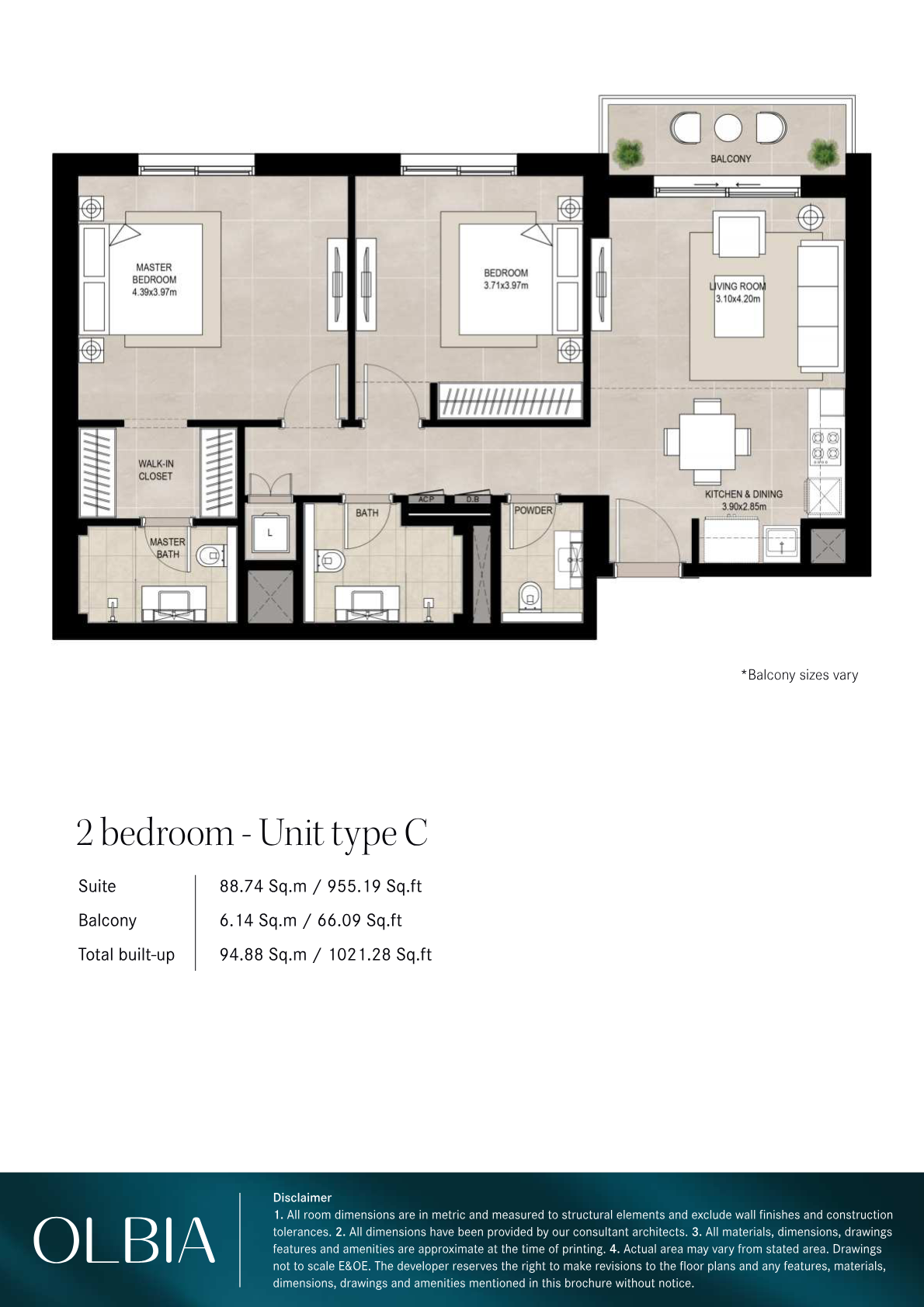 Olbia 2BR floor plan
