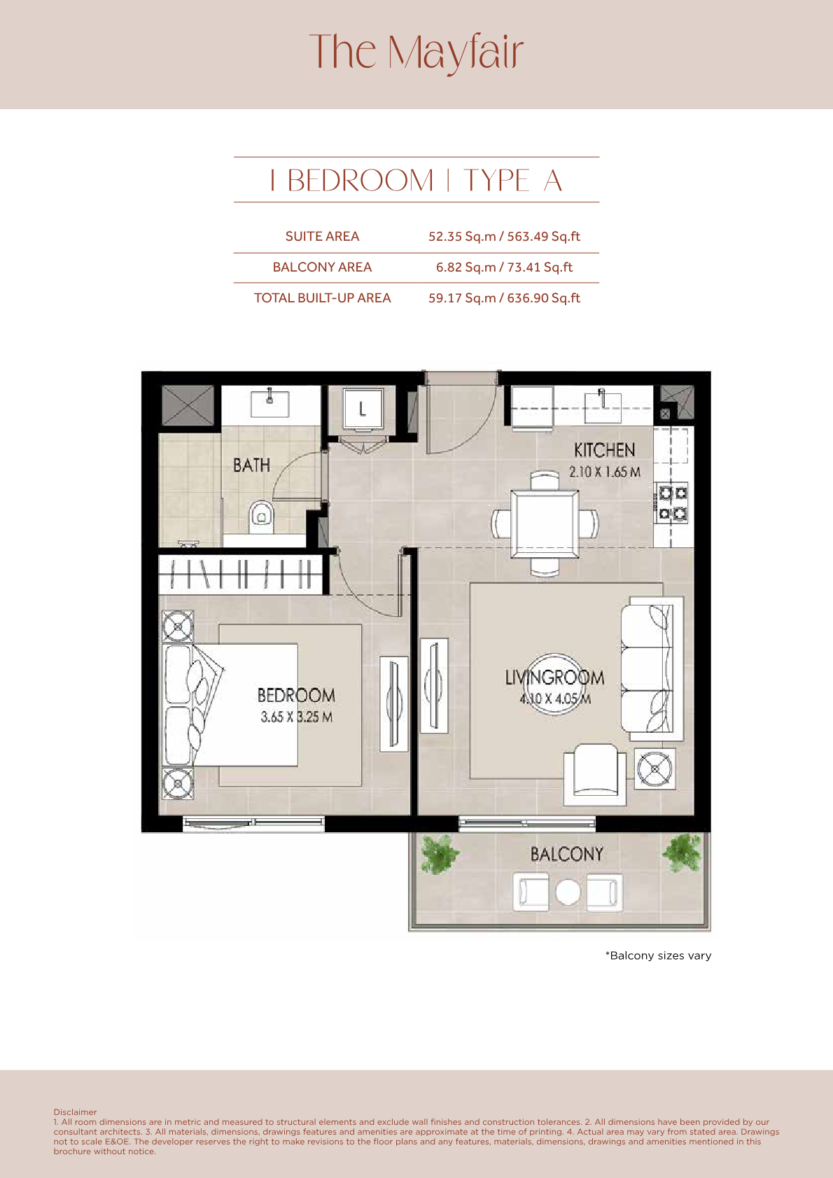 The Mayfair 1BR floor plan