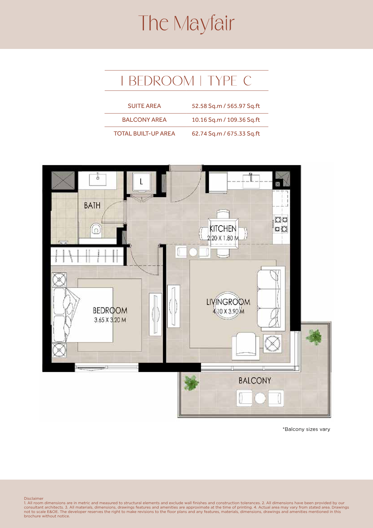 The Mayfair 1BR floor plan