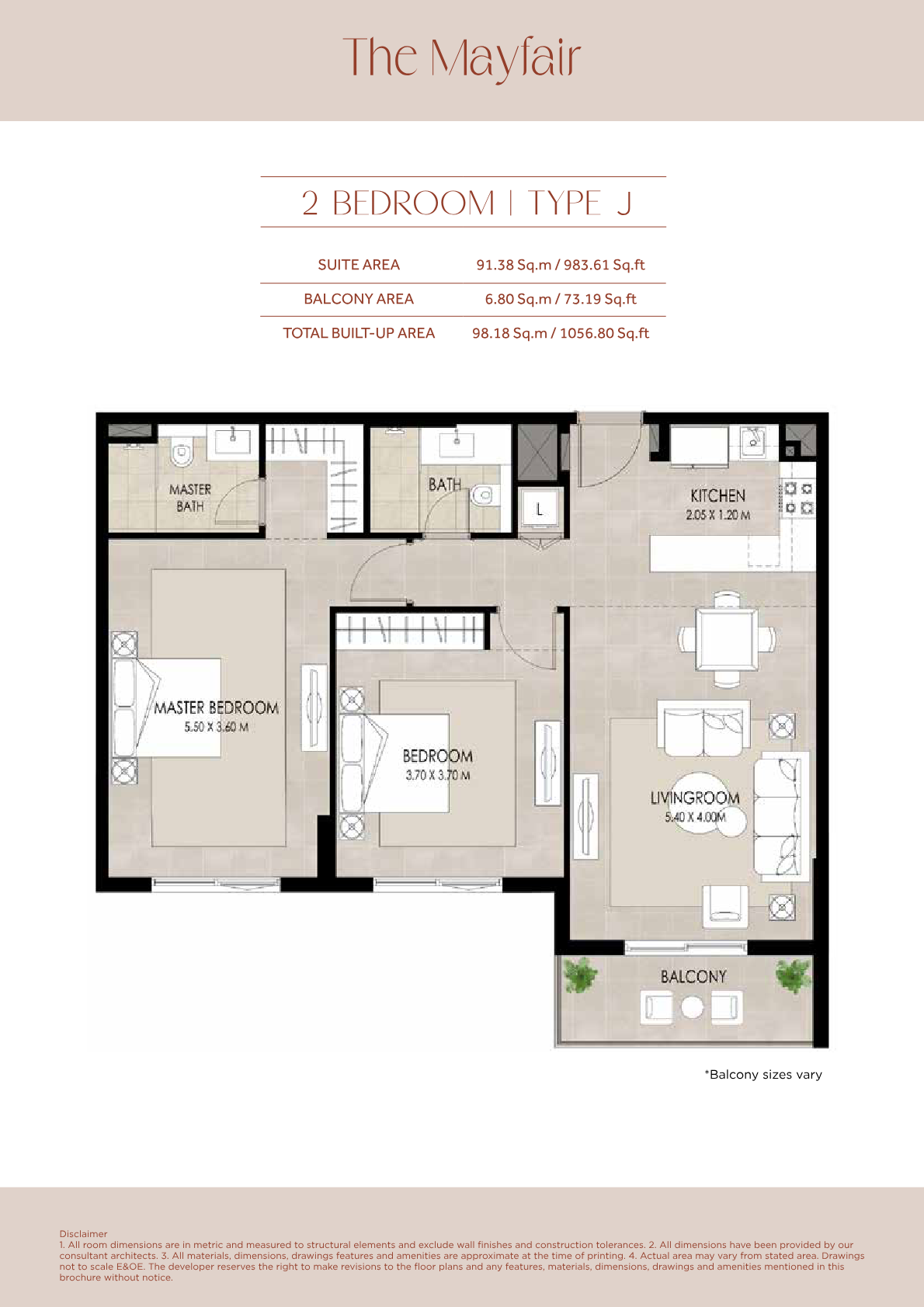 The Mayfair 2BR floor plan