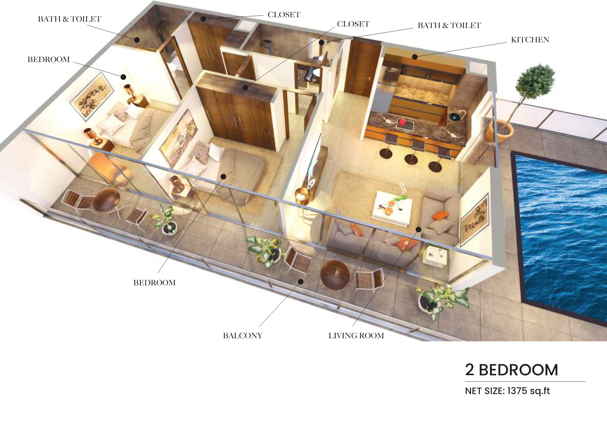 SAMANA Hills 2BR floor plan