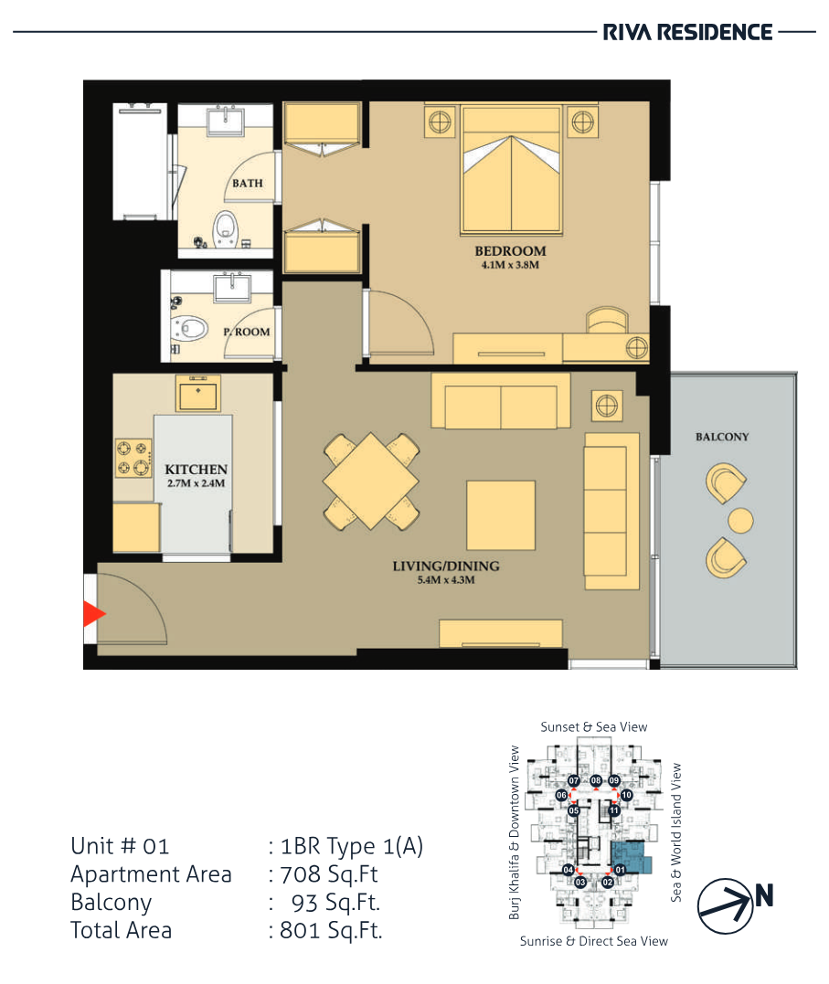 Riva Residence 1BR floor plan
