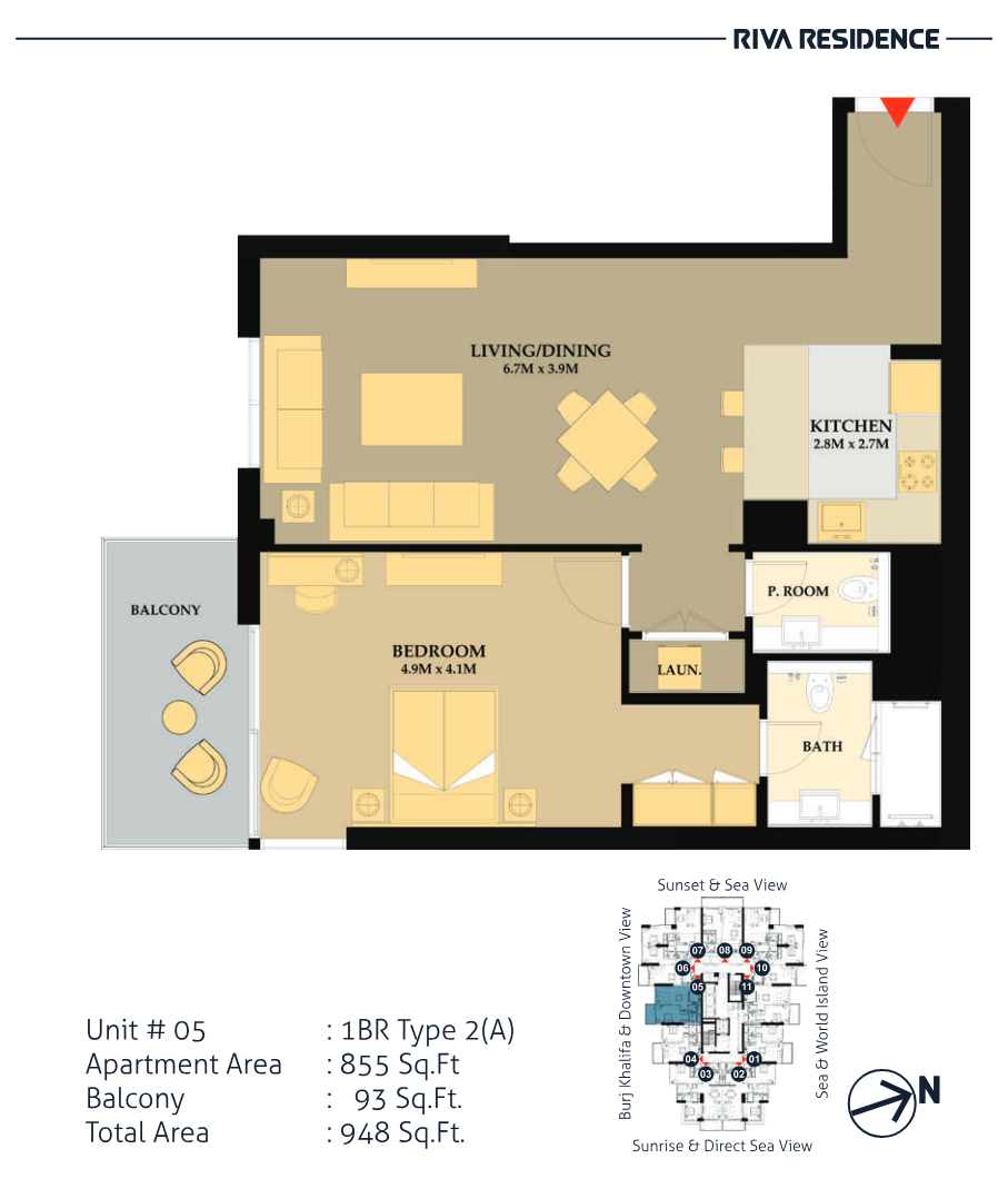 Riva Residence 1BR floor plan