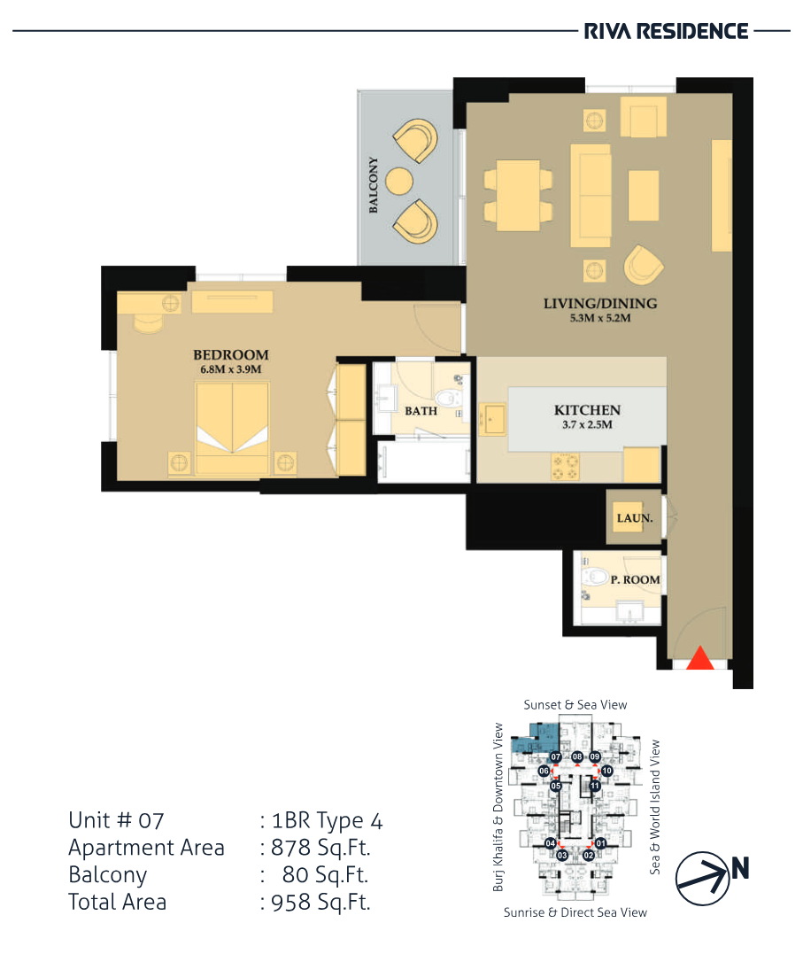 Riva Residence 1BR floor plan