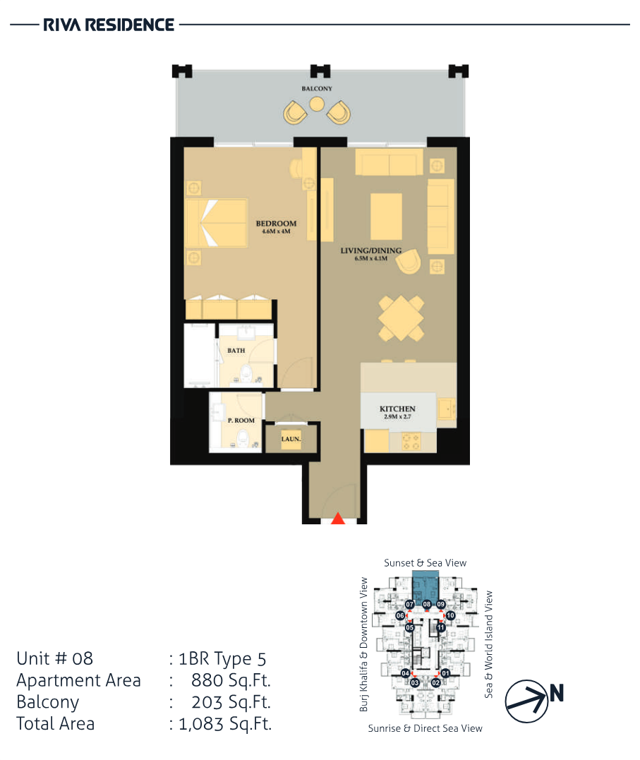 Riva Residence 1BR floor plan