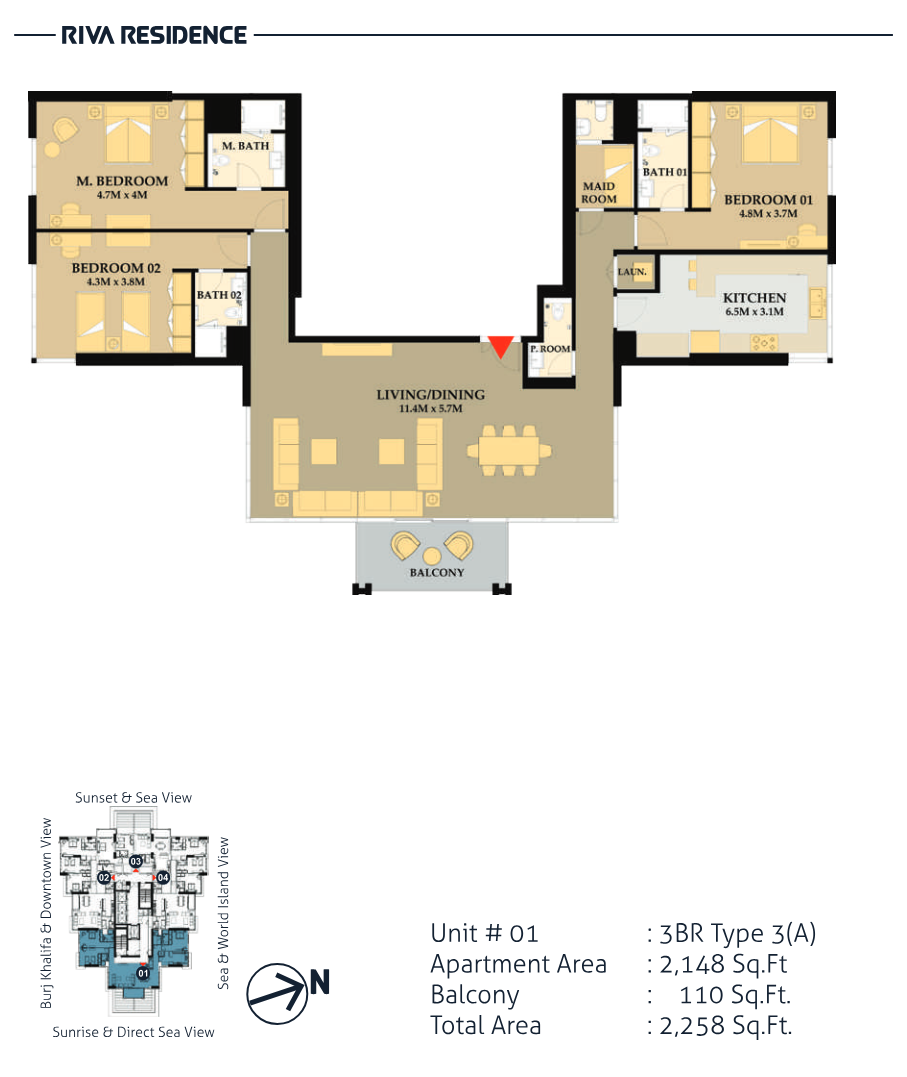 Riva Residence 3BR floor plan