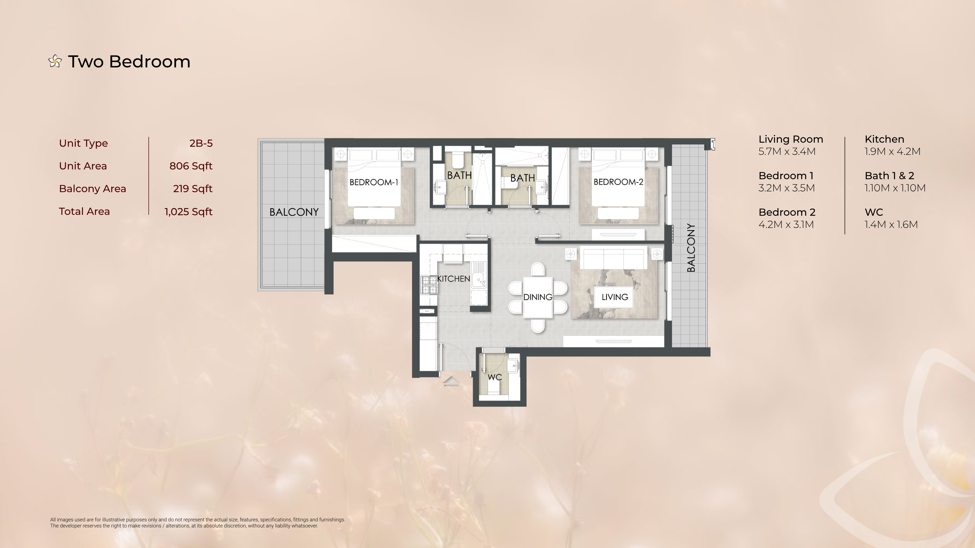 Alba Residence 2BR floor plan