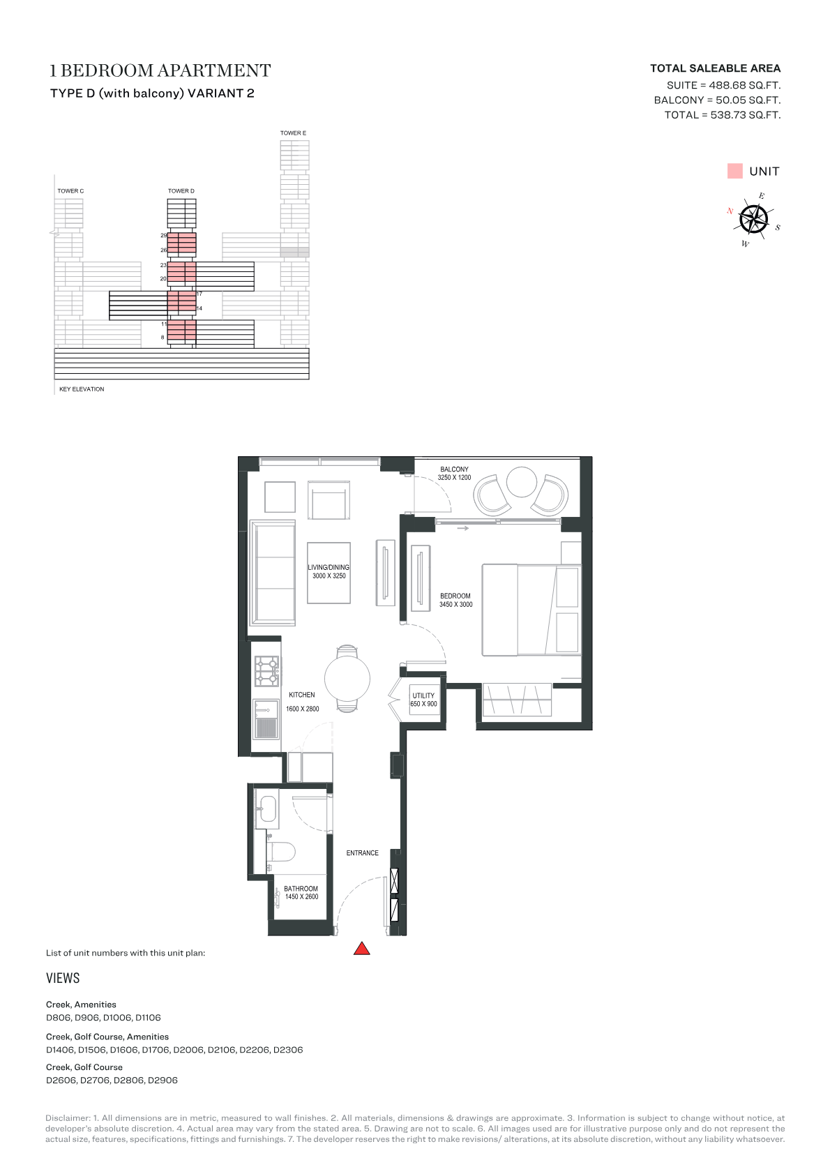 Sobha One Tower D 1BR floor plan