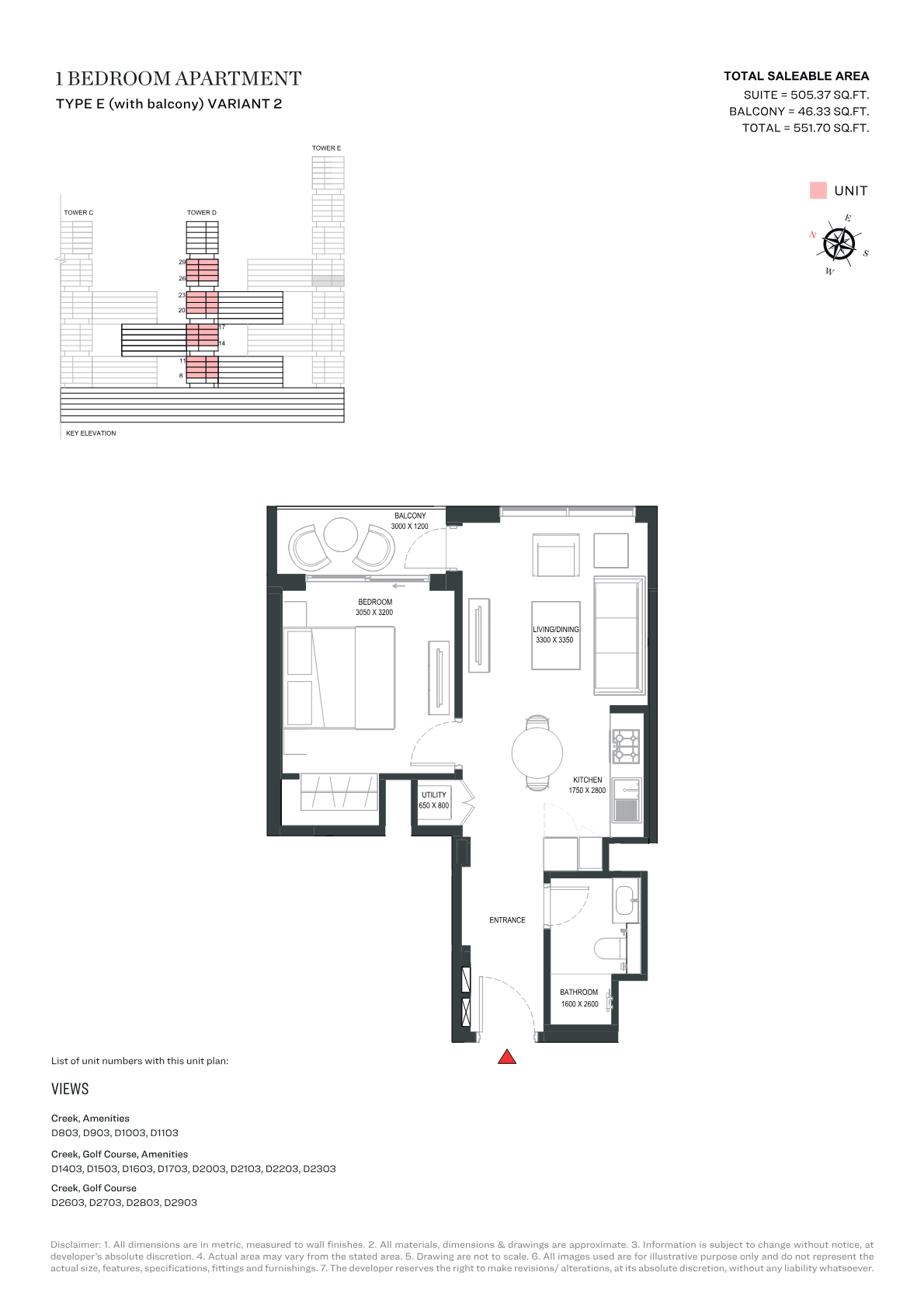 Sobha One Tower D 1BR floor plan