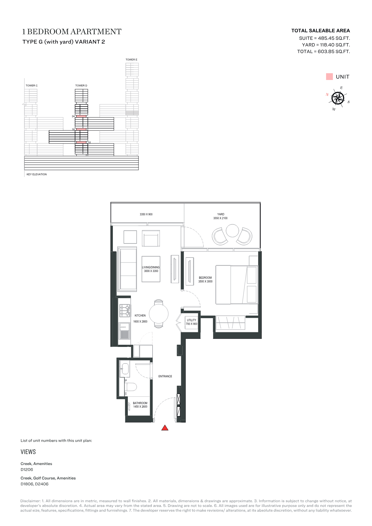 Sobha One Tower D 1BR floor plan