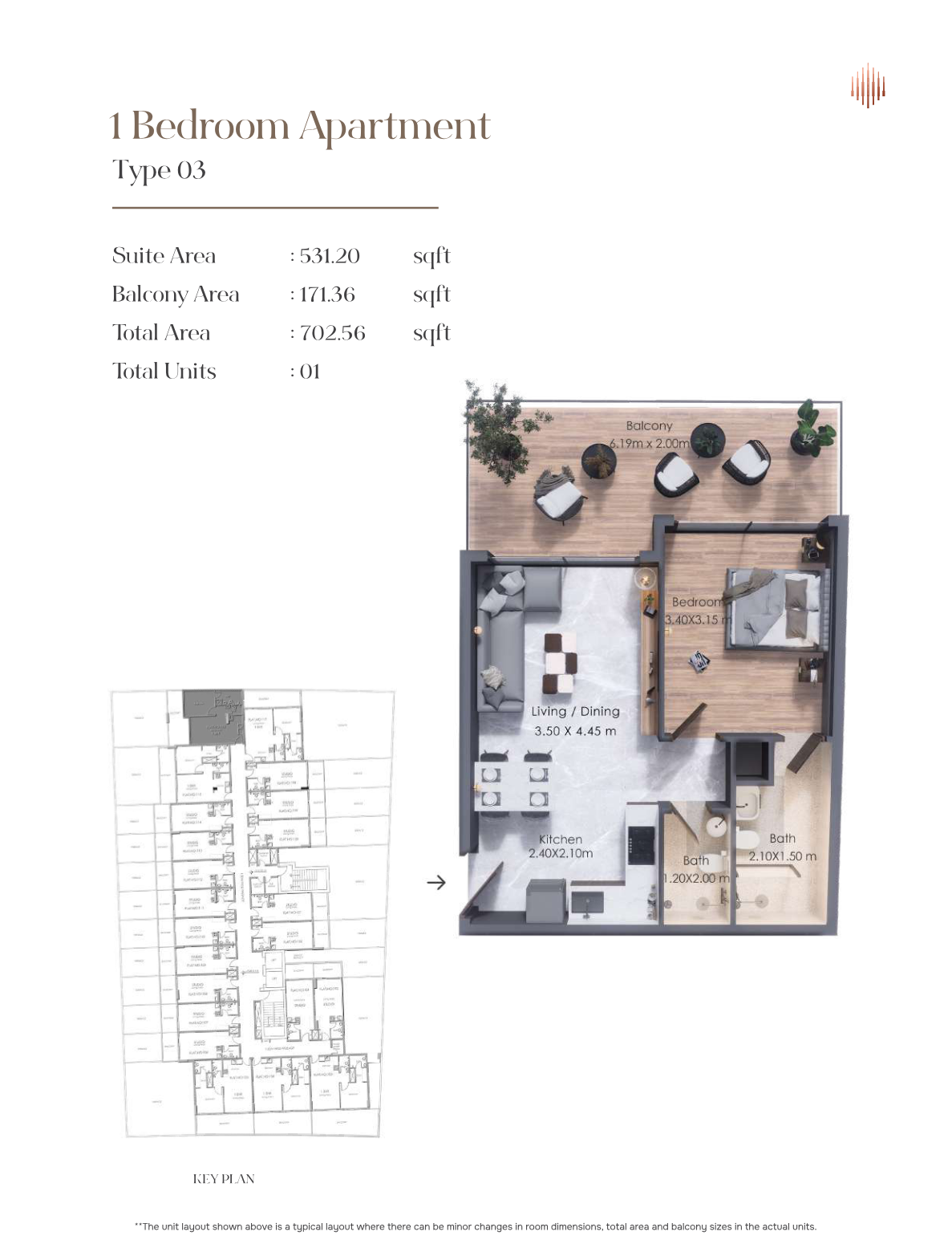 Moonsa Residences 2 1BR floor plan
