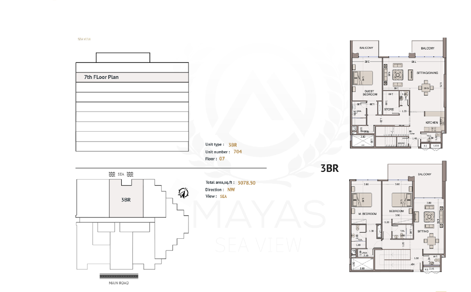 Sea View Residence by Sama Mayas 3BR floor plan
