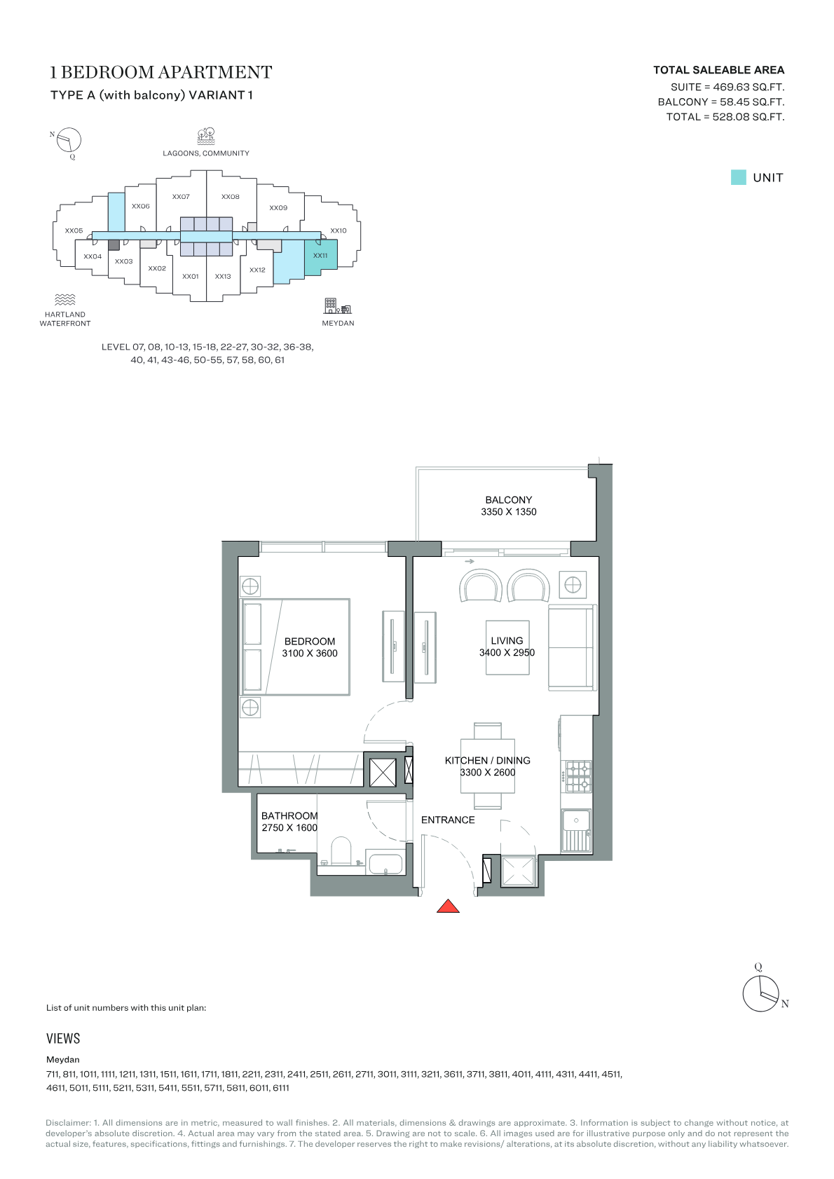 350 Riverside Crescent 1BR floor plan