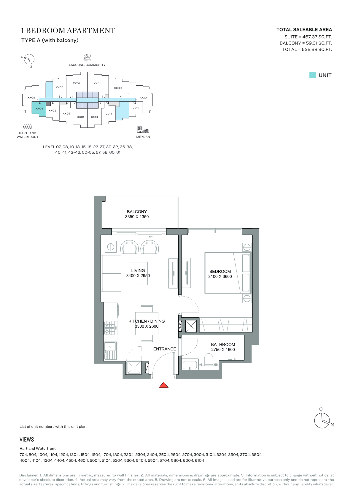 350 Riverside Crescent 1BR floor plan