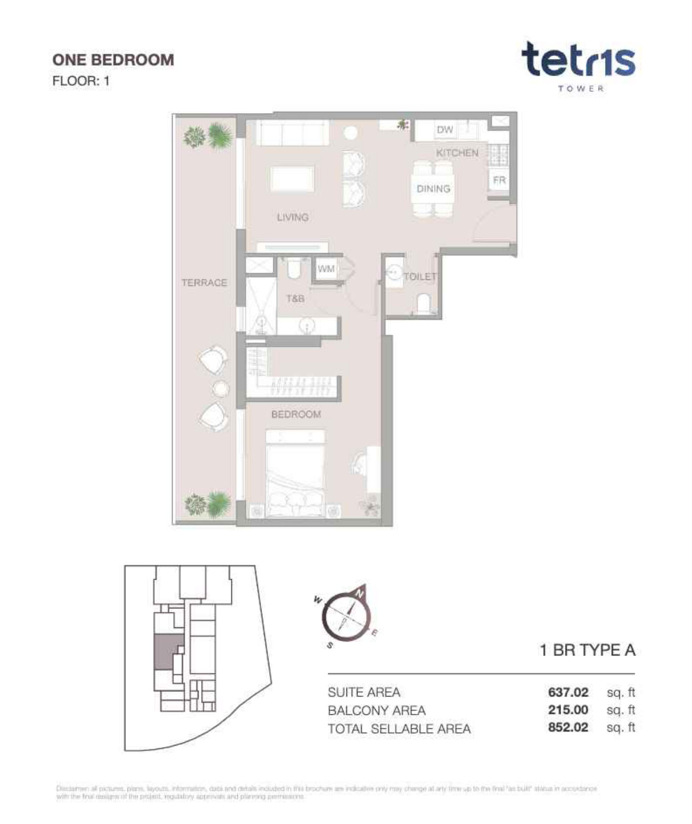 TETR1S Tower 1BR floor plan