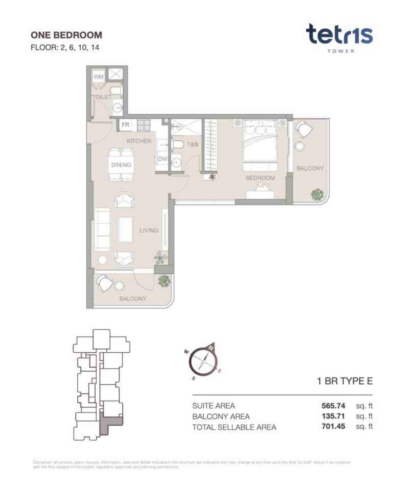 TETR1S Tower 1BR floor plan