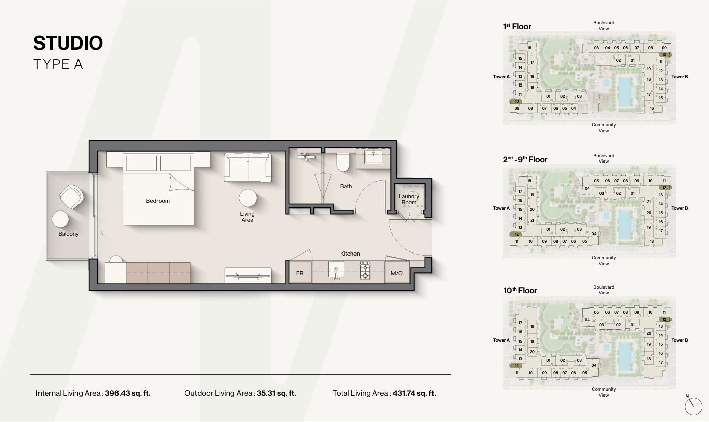 Windsor House II Building B Studio floor plan