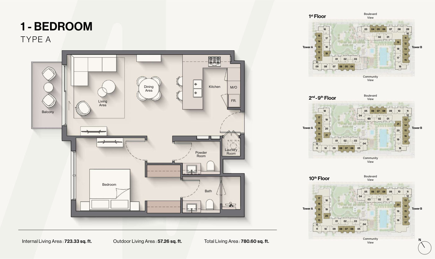 Windsor House II Building B 1BR floor plan