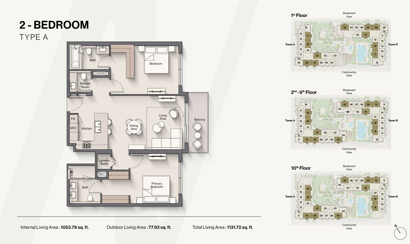 Windsor House II Building B 2BR floor plan