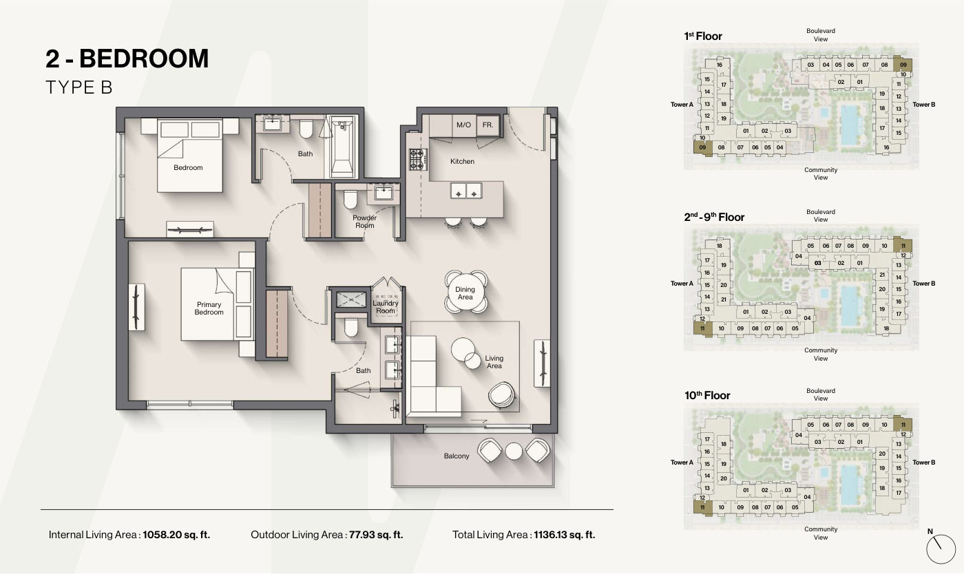 Windsor House II Building B 2BR floor plan