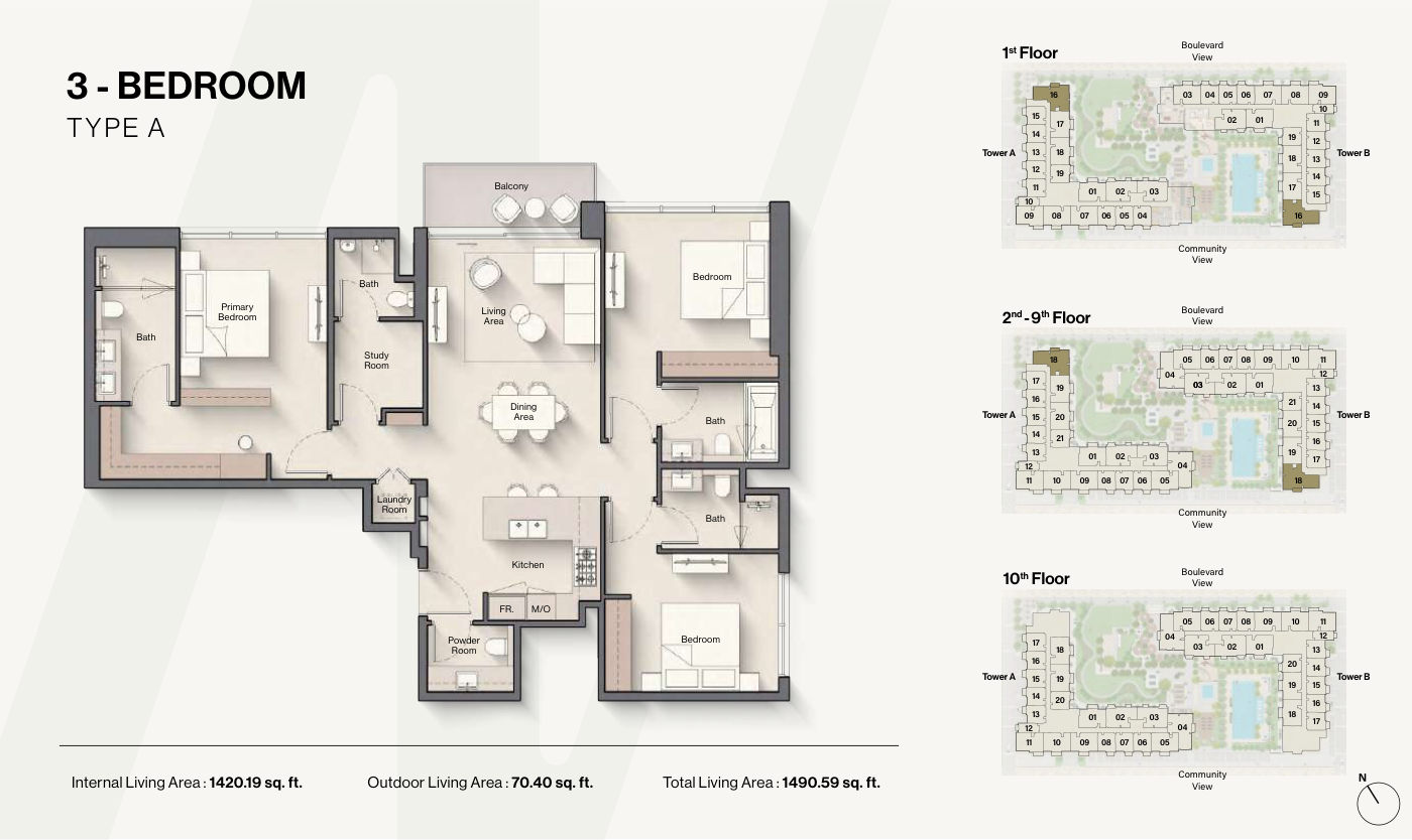 Windsor House II Building B 3BR floor plan