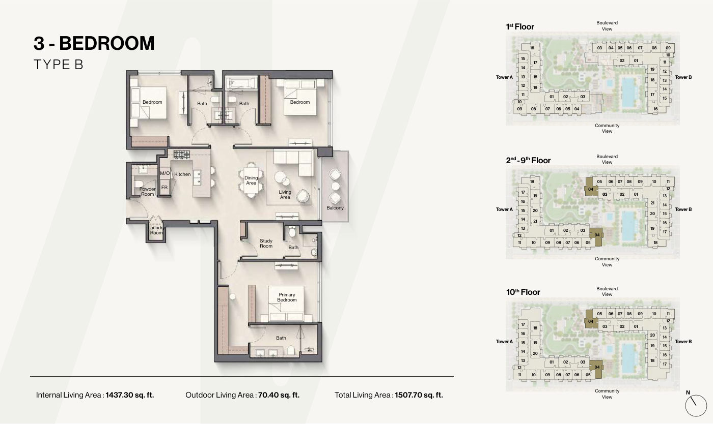 Windsor House II Building B 3BR floor plan
