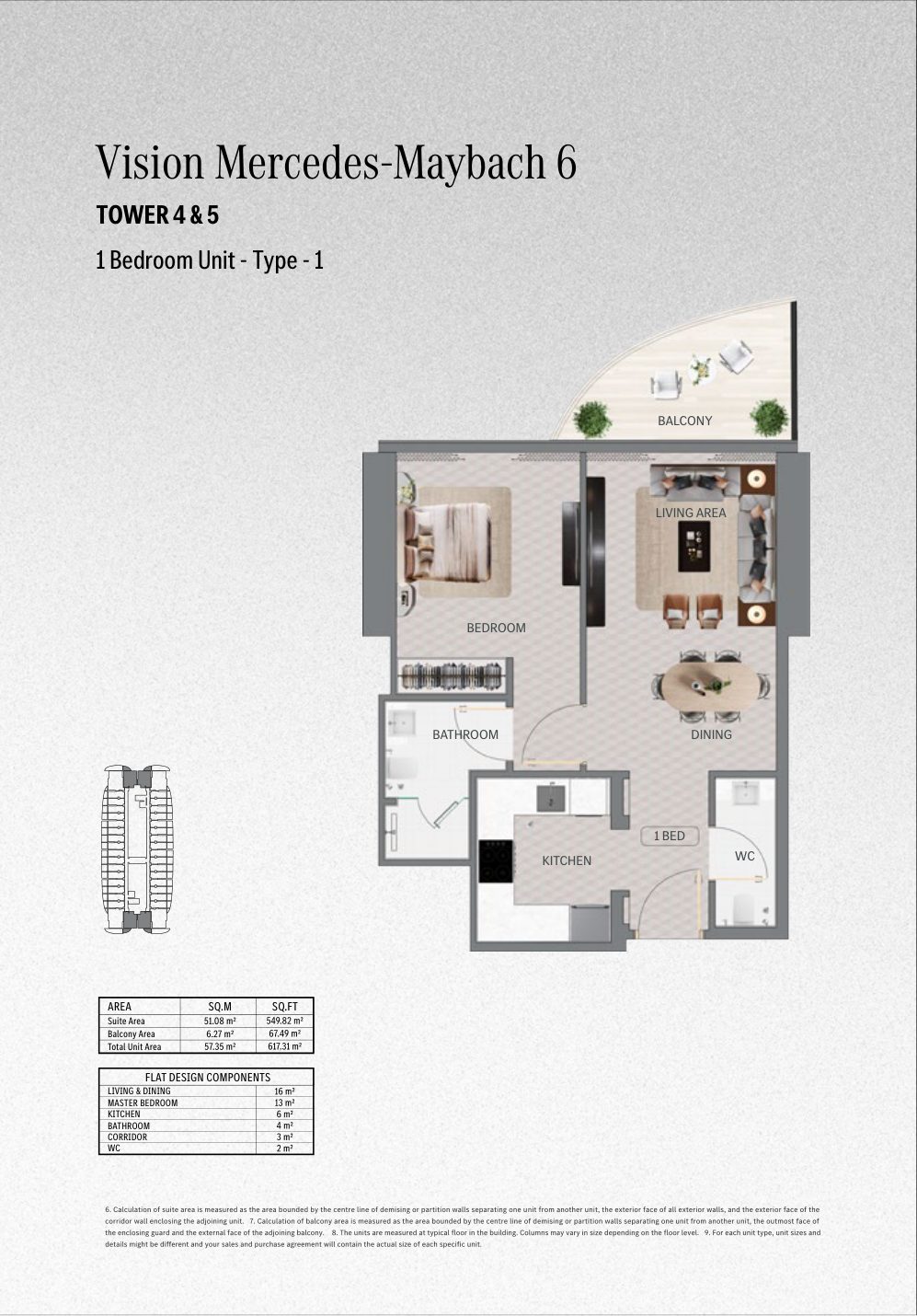Maybach Six 1BR floor plan