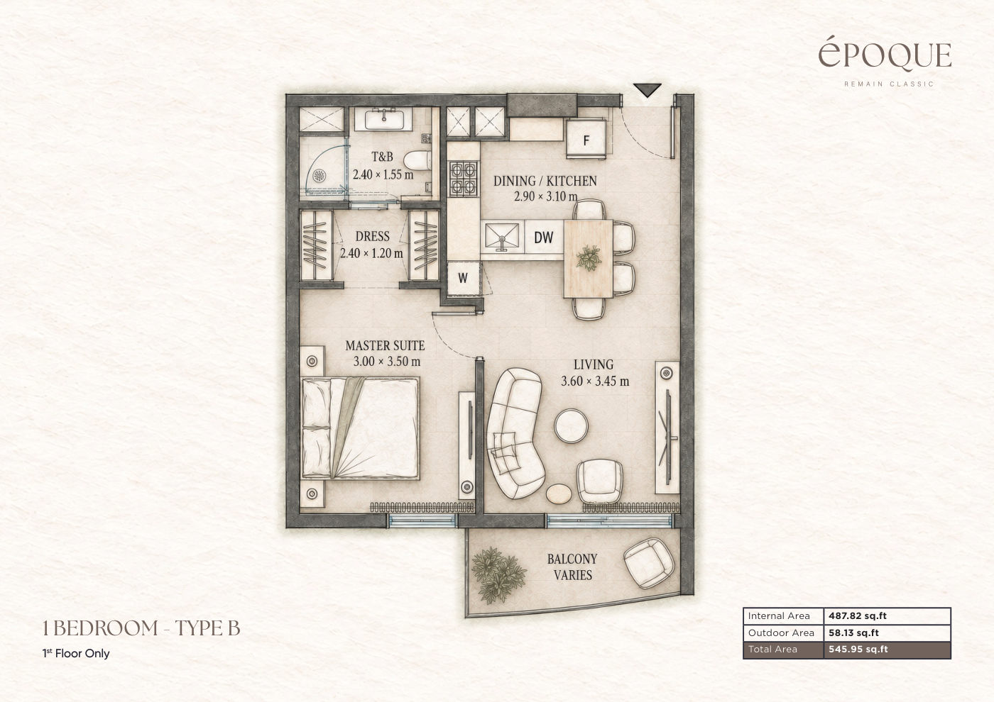 Époque 1BR floor plan