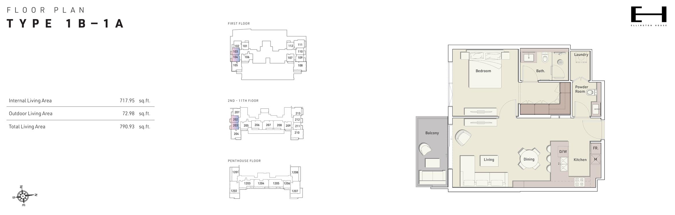 Ellington House 1BR floor plan