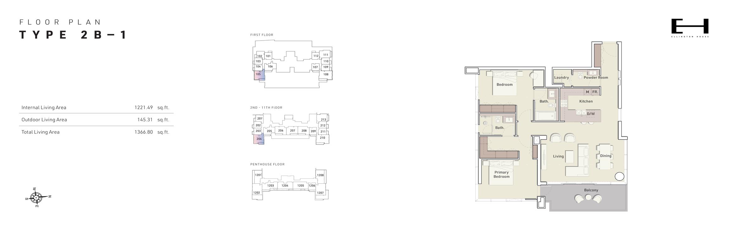 Ellington House 2BR floor plan