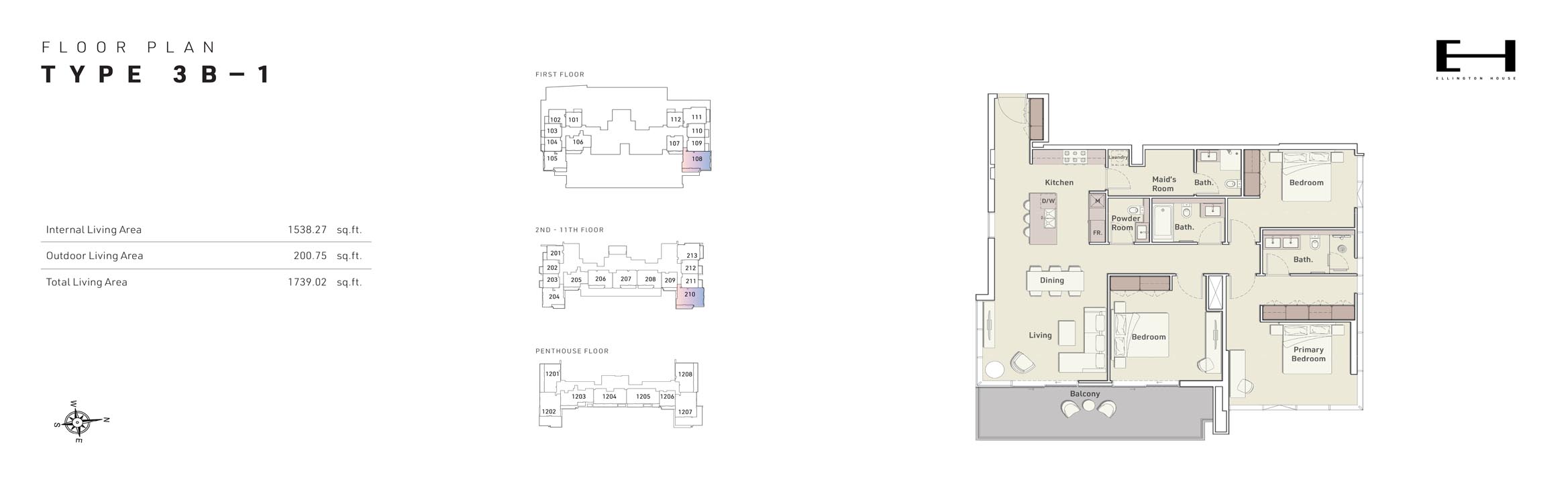Ellington House 3BR floor plan