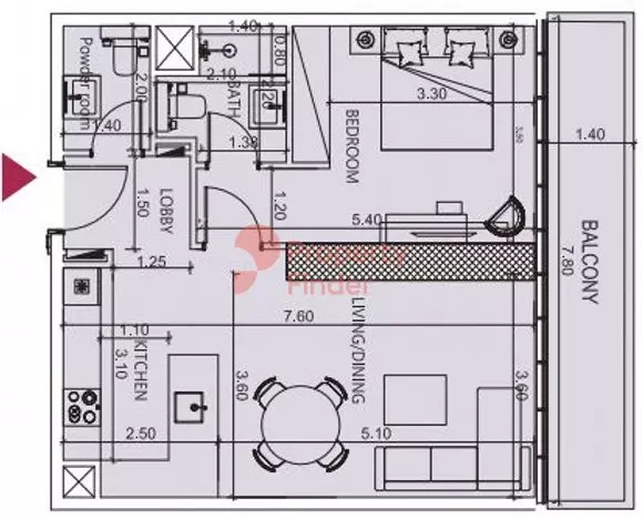 Society House 1BR floor plan