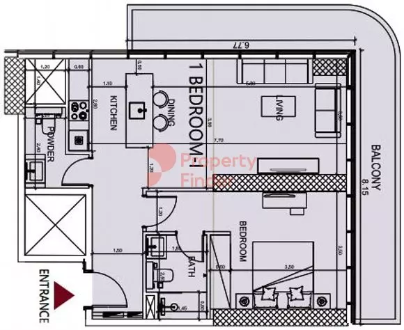 Society House 1BR floor plan