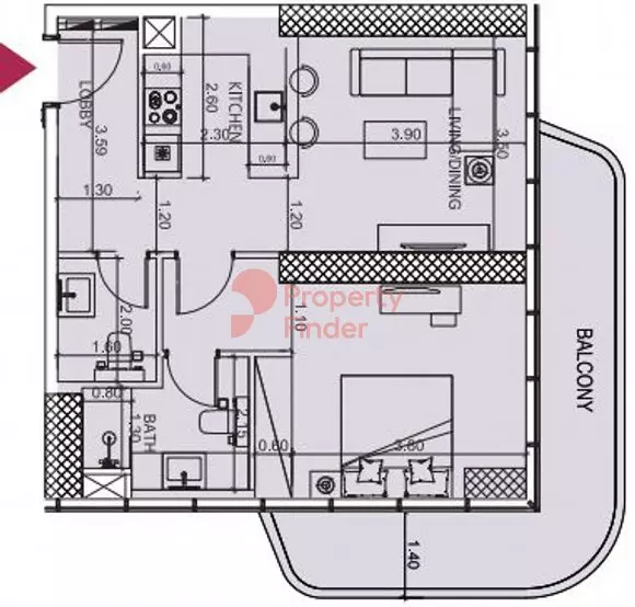 Society House 1BR floor plan