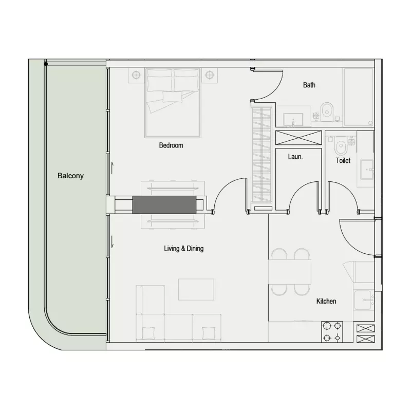 One Park Square 1BR floor plan