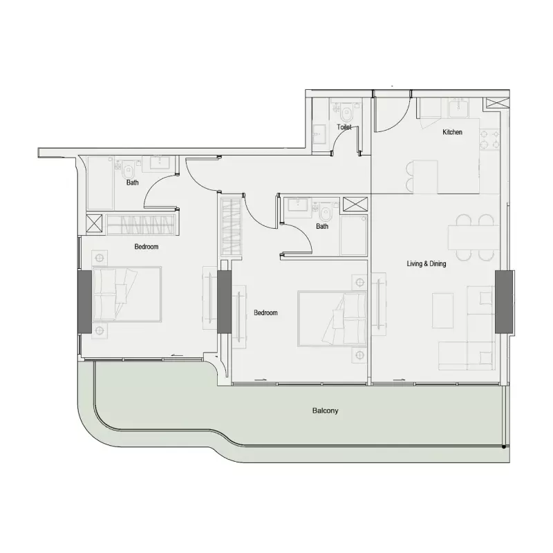 One Park Square 2BR floor plan
