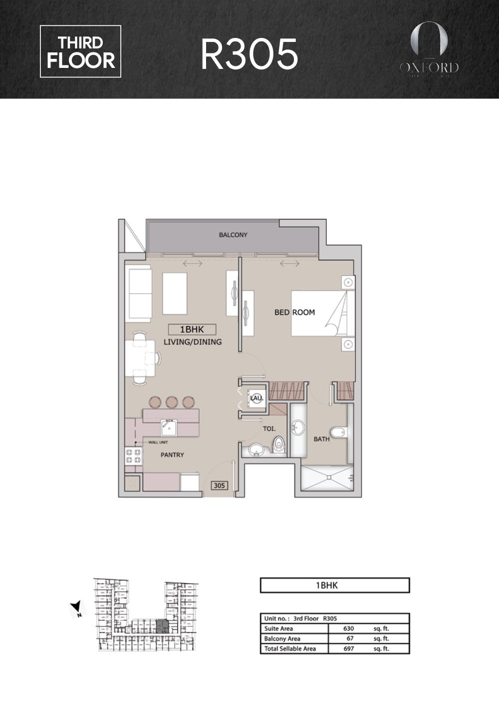 Oxford Boulevard 1BR floor plan